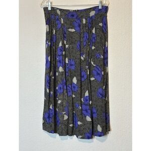 Vintage 90s Y2K Maren Midi Skirt Black Purple Floral Sz 14 31x31 Dark Fairy Flow